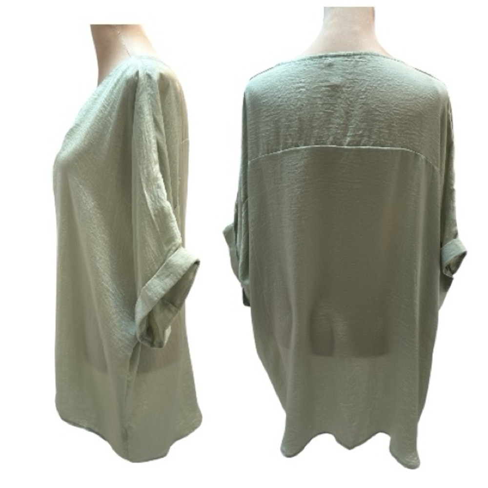 Glam Mint Green Blouse with V-Neck - Picture 2 of 4
